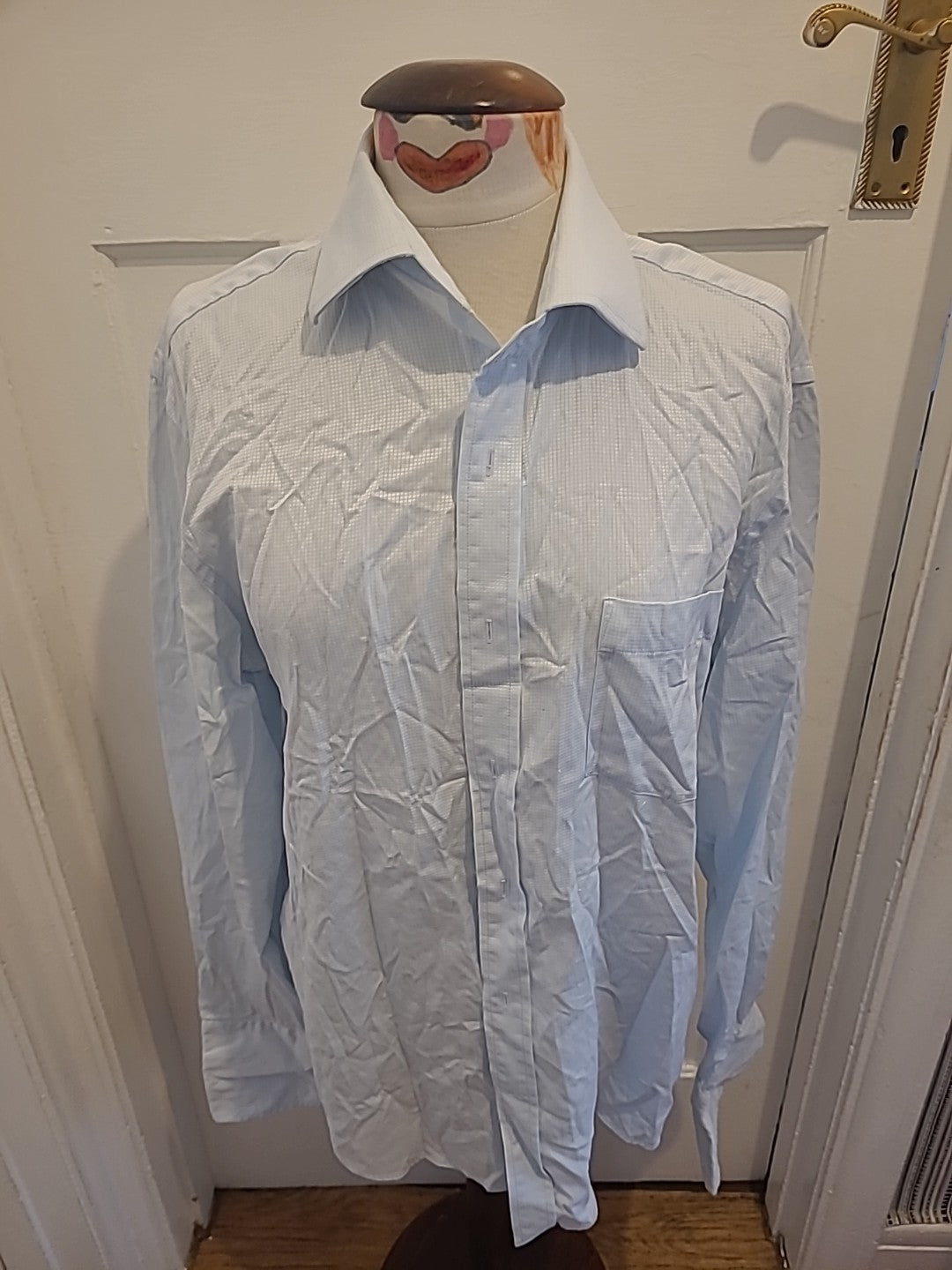 Mens Next City Collection Size 16.5" Blue Detailed Pure Cotton Long Sleeved...