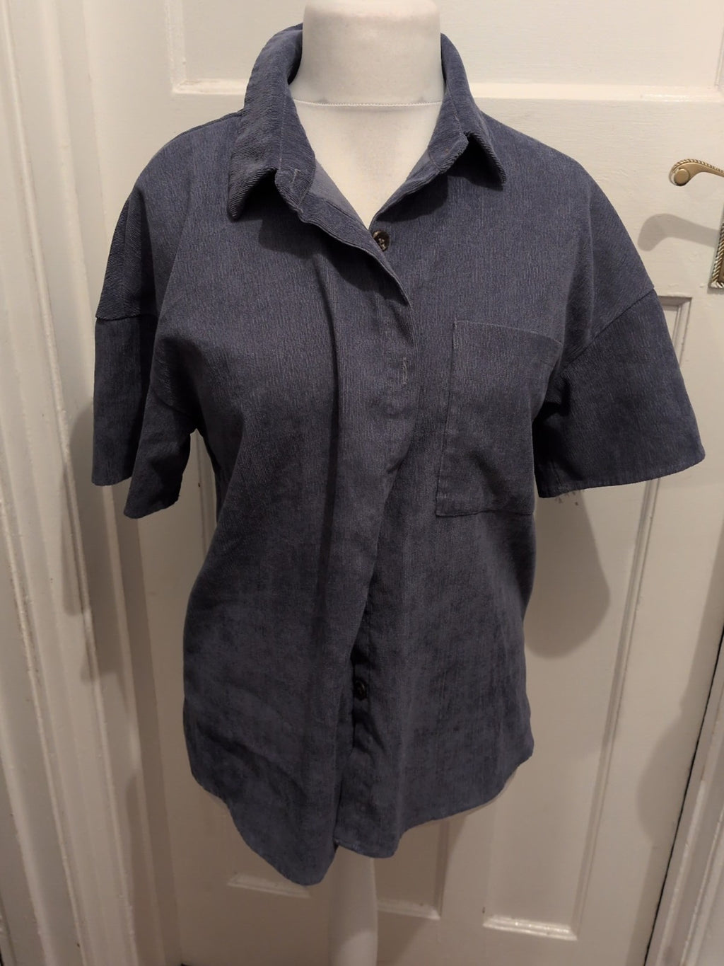 Shein Large Blue Short Sleeve Collared Buttoned Blouse