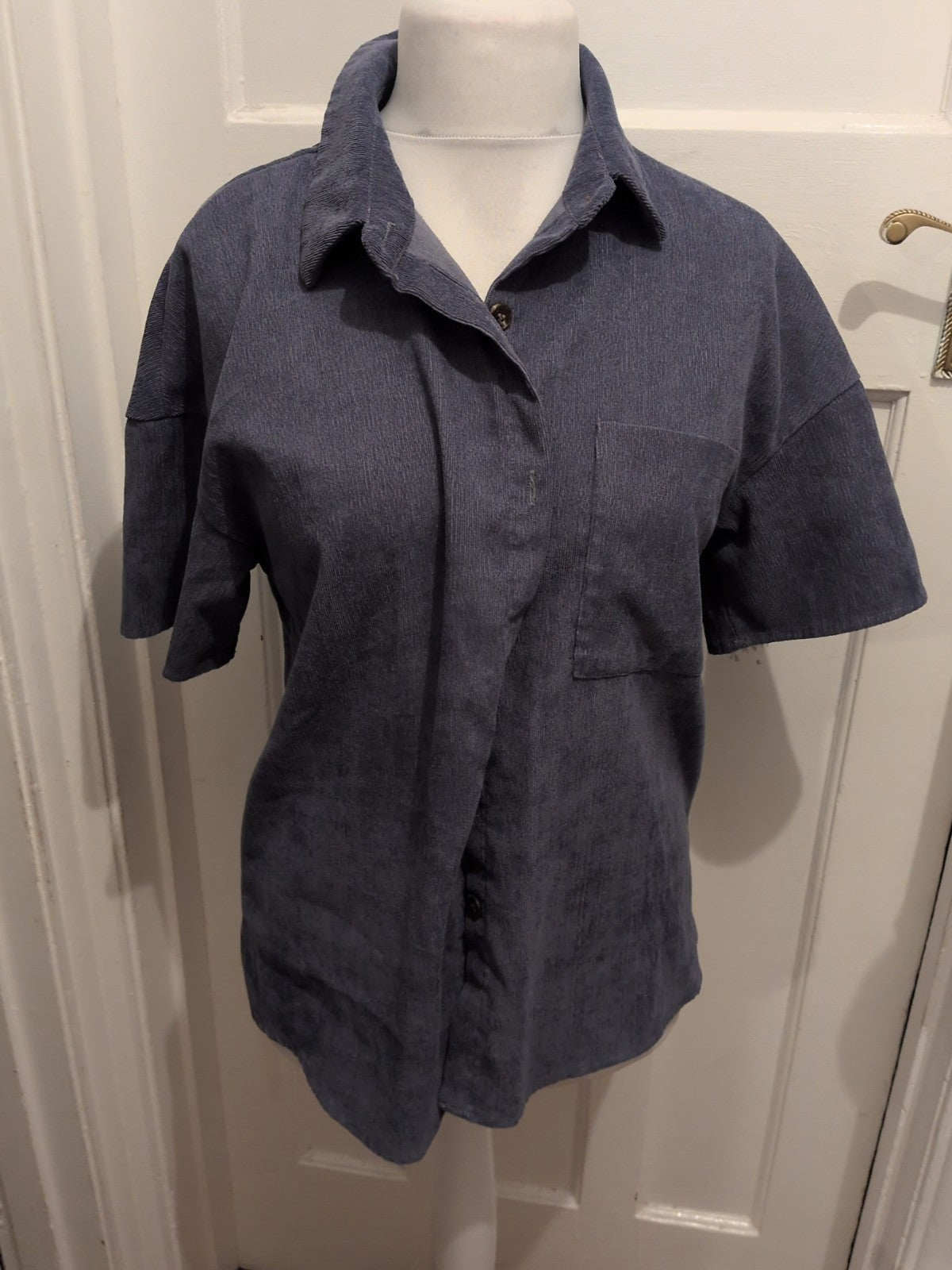 Shein Large Blue Short Sleeve Collared Buttoned Blouse