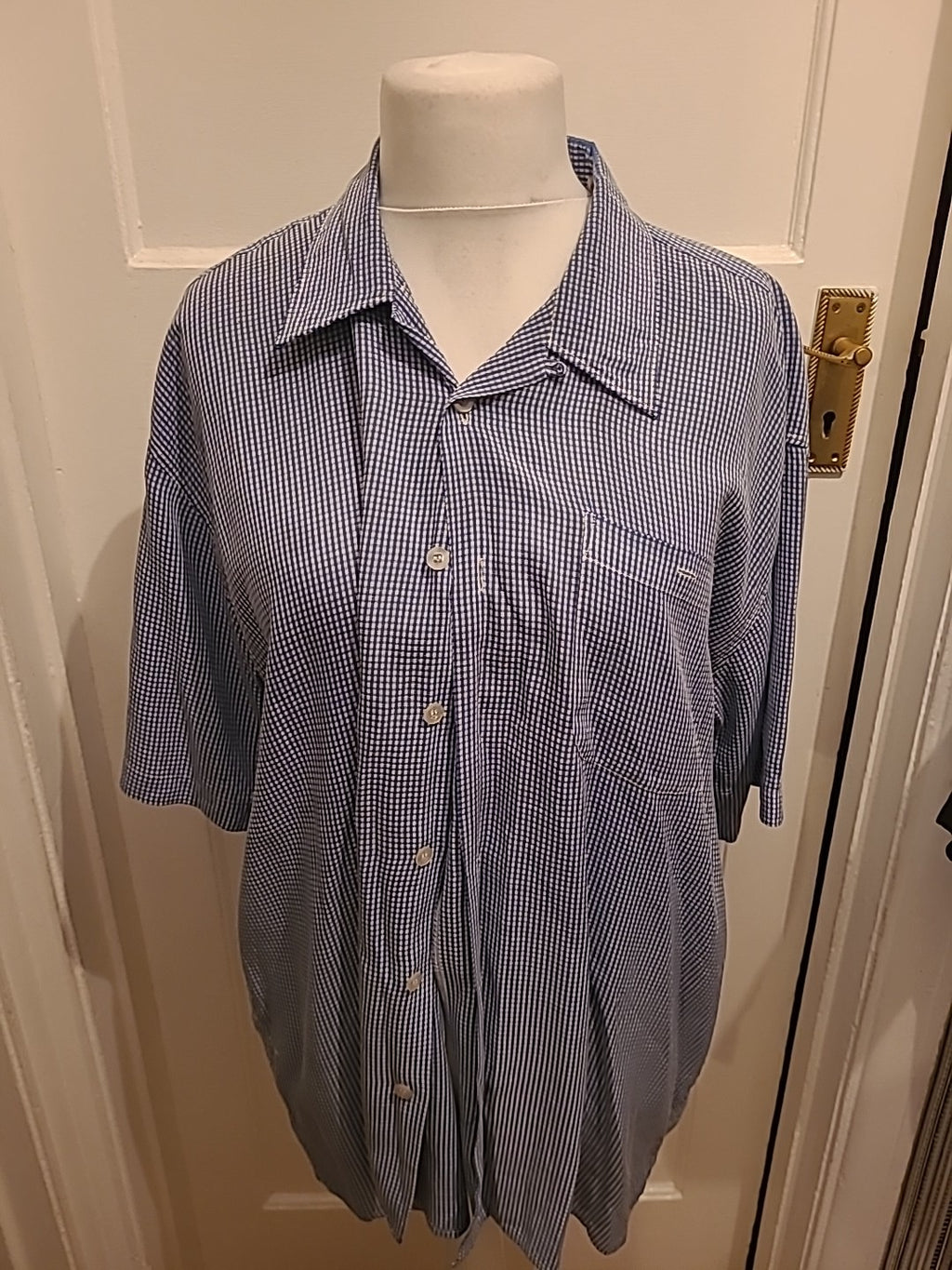 Mens Pro Tong Size Large Blue Check Short Sleeved Shirt