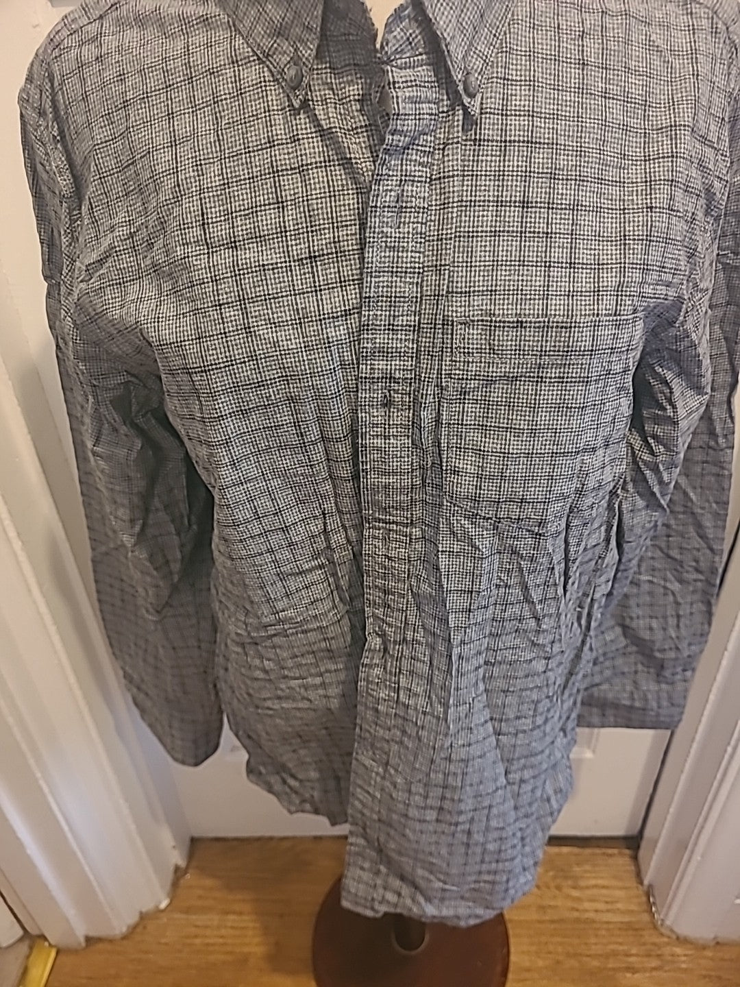 Mens Copper & Black Size Large Regular Slim Fit Grey Check Shirt