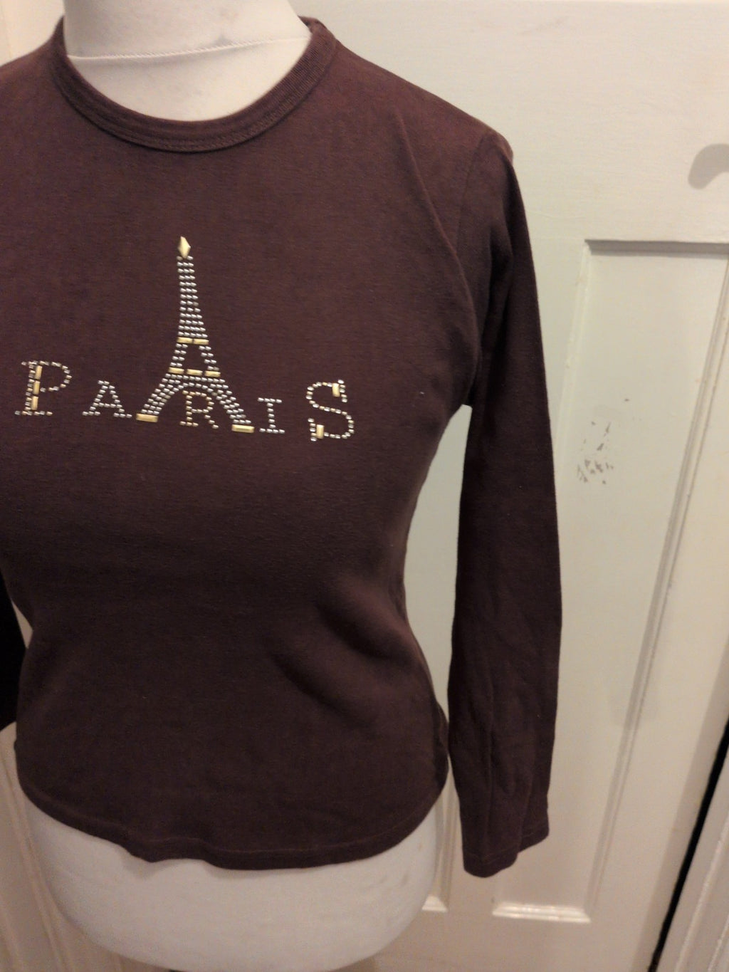 Linda Medium Brown Long Sleeve Paris Print T-shirt