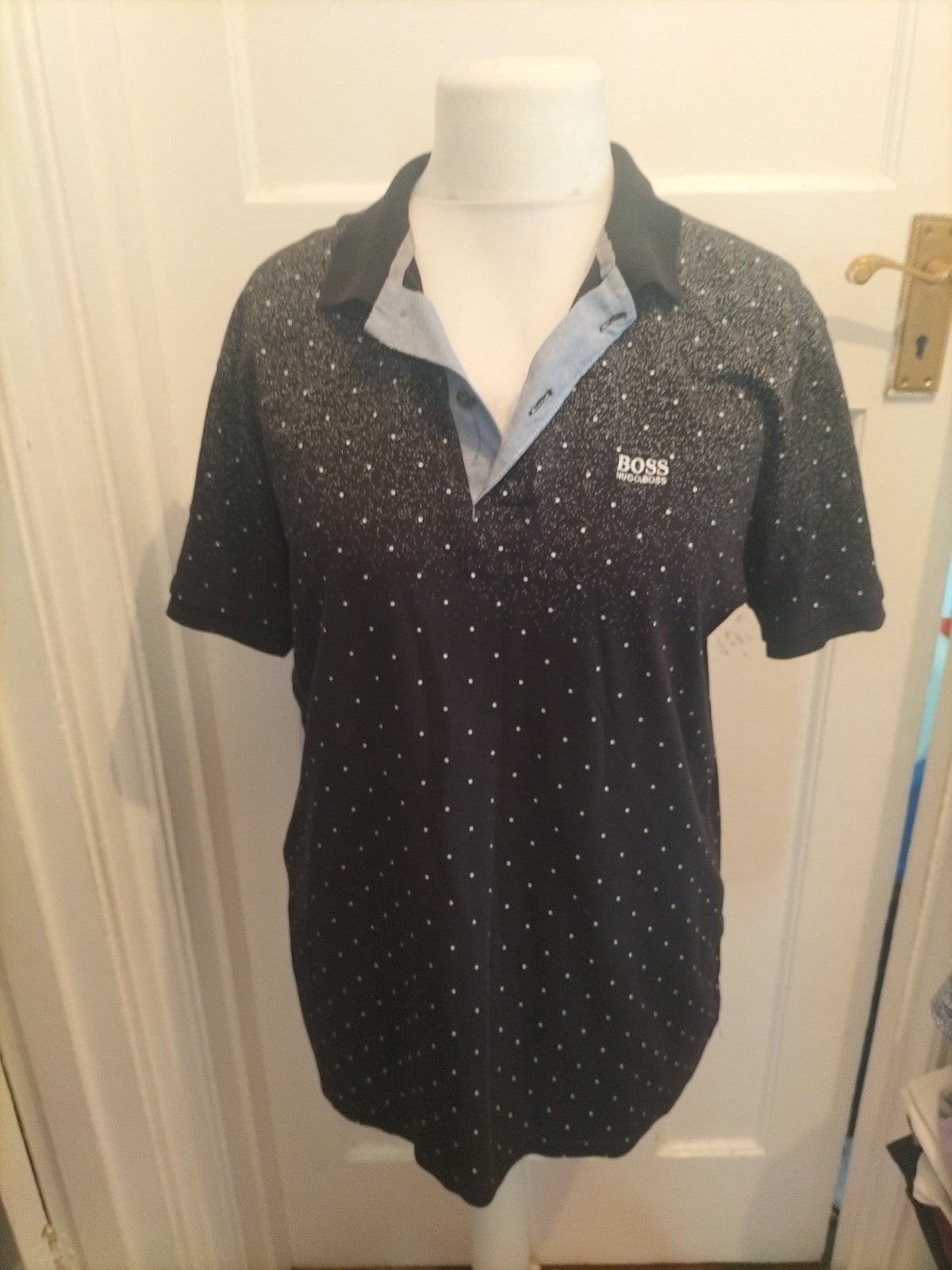 Hugo Boss 2XL Black Patterned Short Sleeve Polo