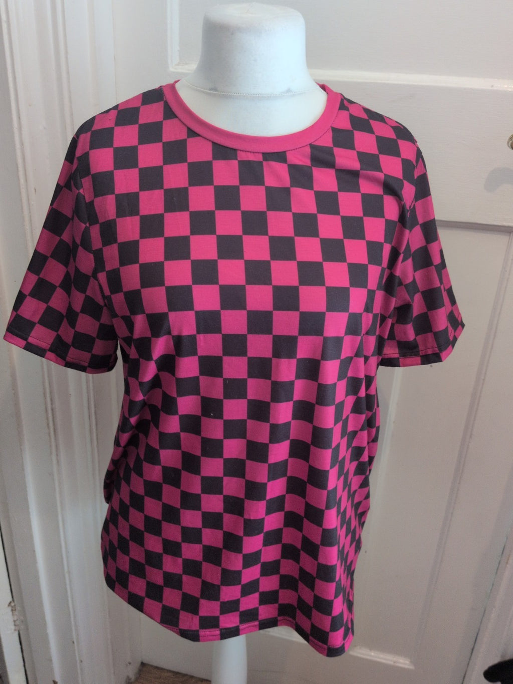 Large Dark Pink And Black Check Short Sleeve T-shirt