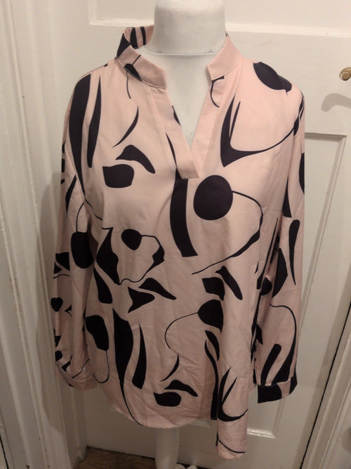 2XL Pale Pink And Black Long Sleeve Blouse