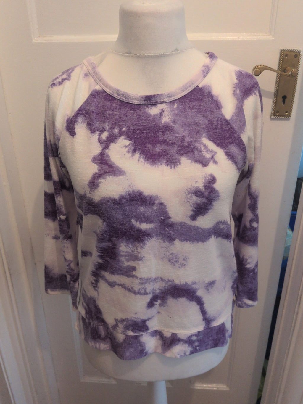 Ladies M&S 3/4 Sleeve Top Purple/Ivory  Free Delivery Size 12