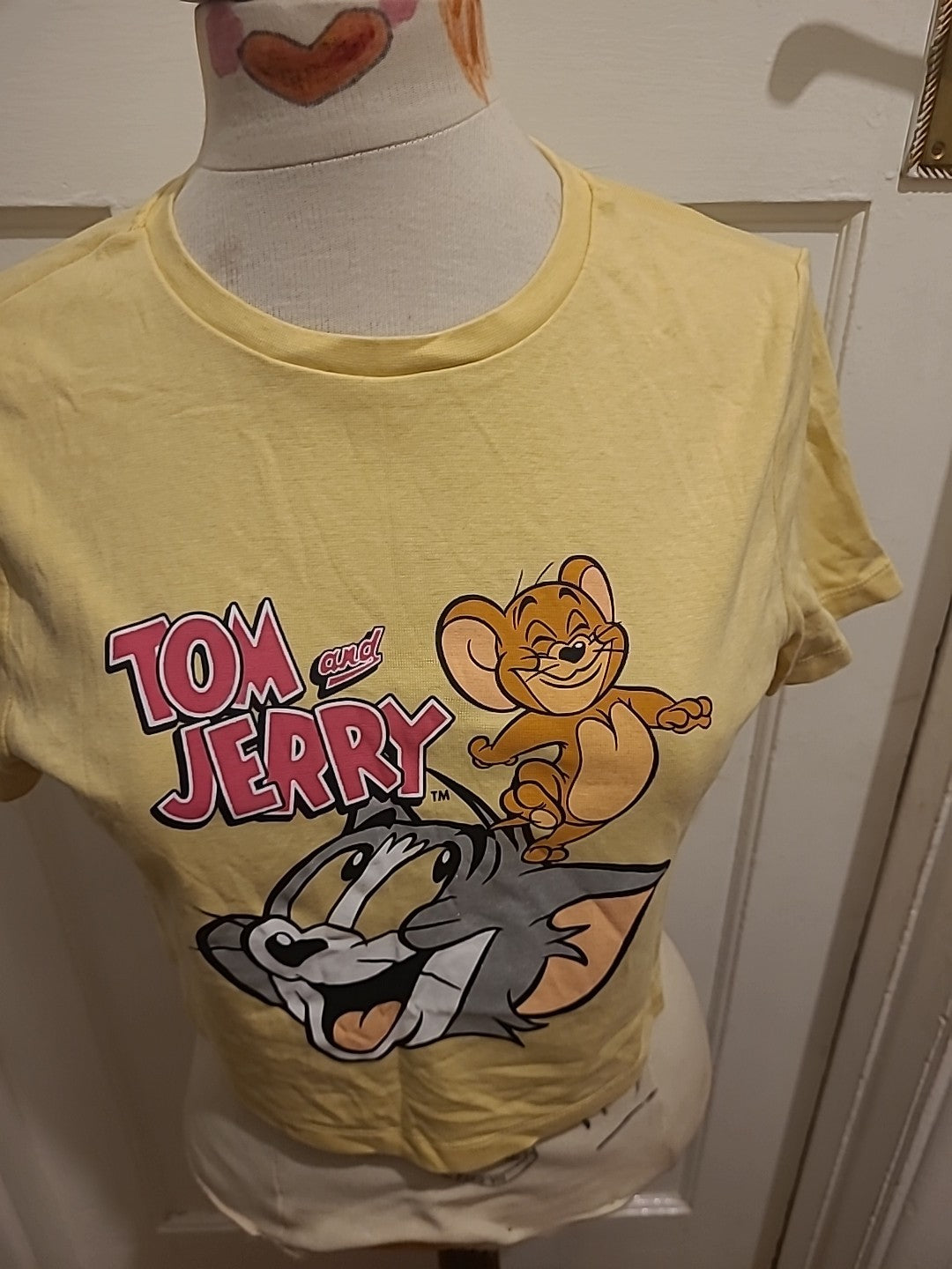 Ladies Tom&Jerry Size 14/16 Yellow Printed Crop Tshirt