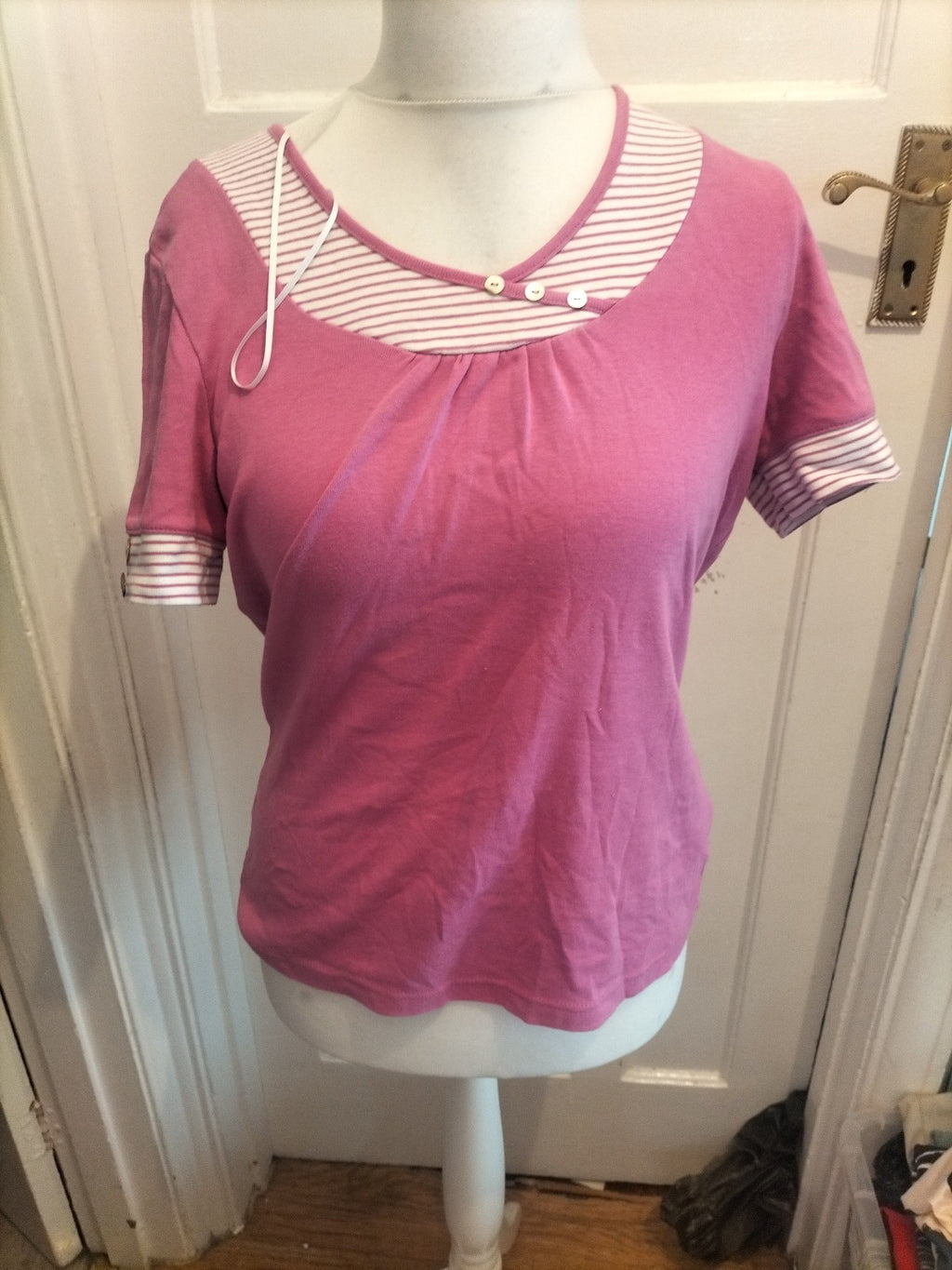 Damart 14-16 Pink V Neck Short Sleeve Blouse