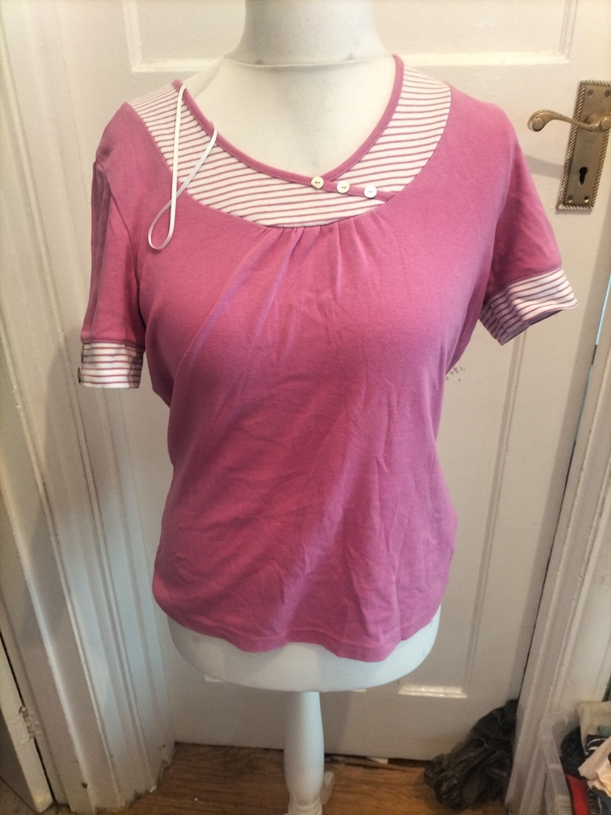Damart 14-16 Pink V Neck Short Sleeve Blouse