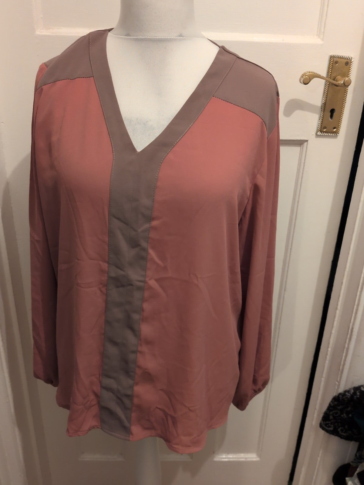 Afibel 20 Pink And Grey Long Sleeve Blouse