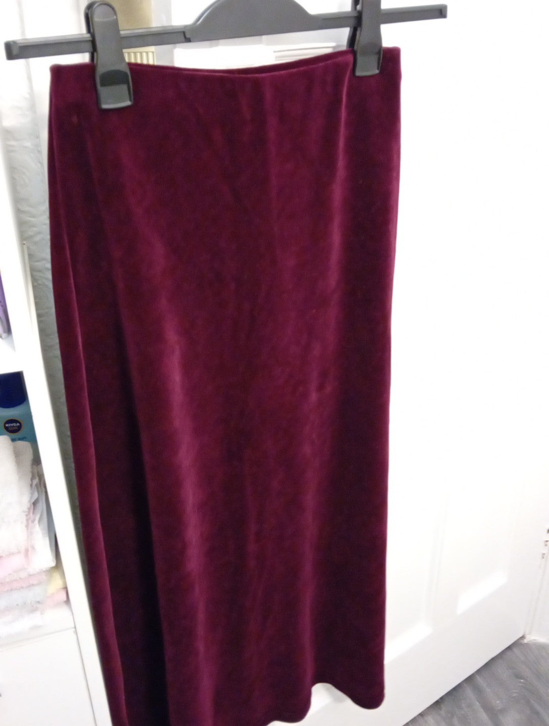 Ladies Burgundy Velvet A-line Long Skirt Adini Size XS