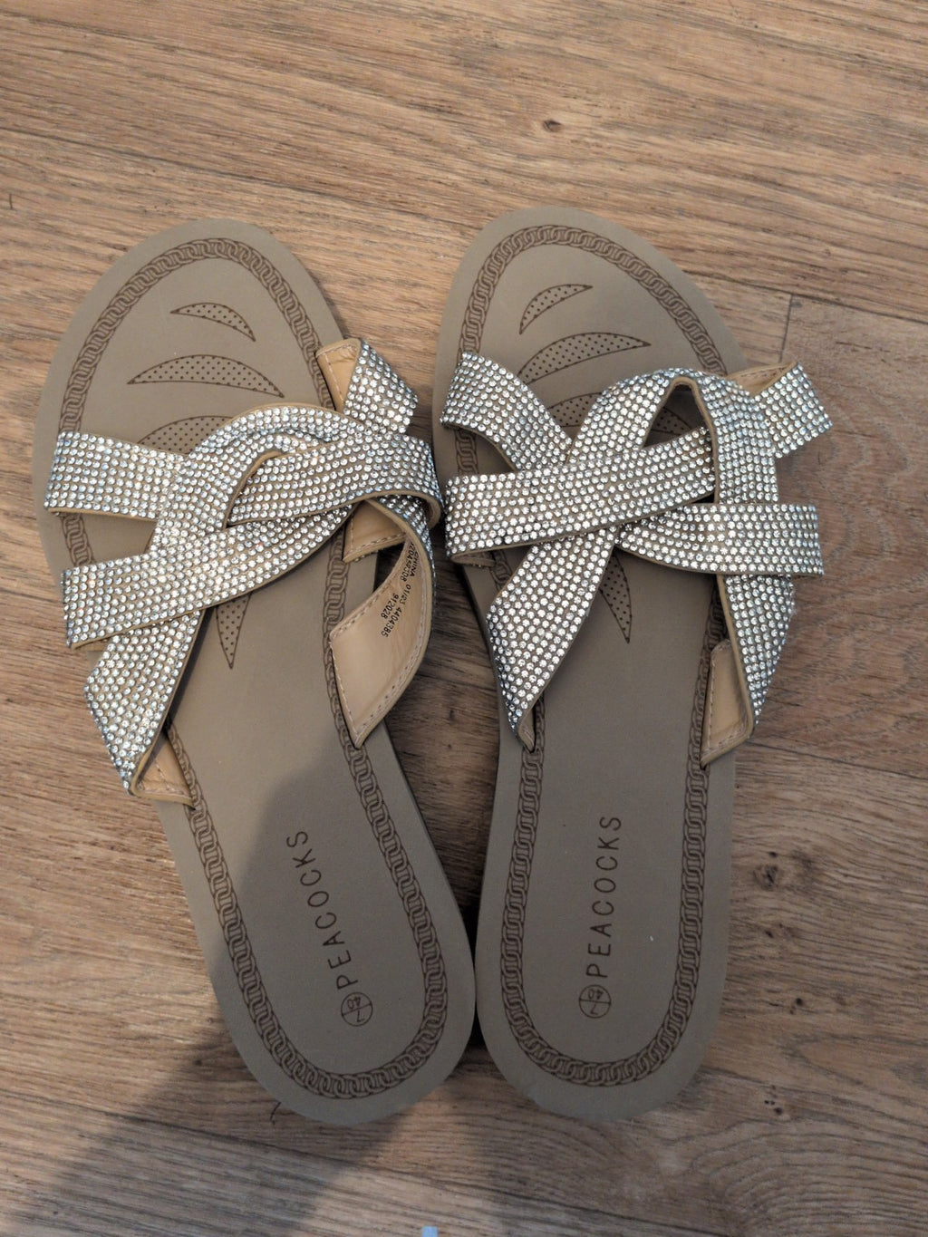 Peacocks 7 Beige And Silver Diamante Sandals