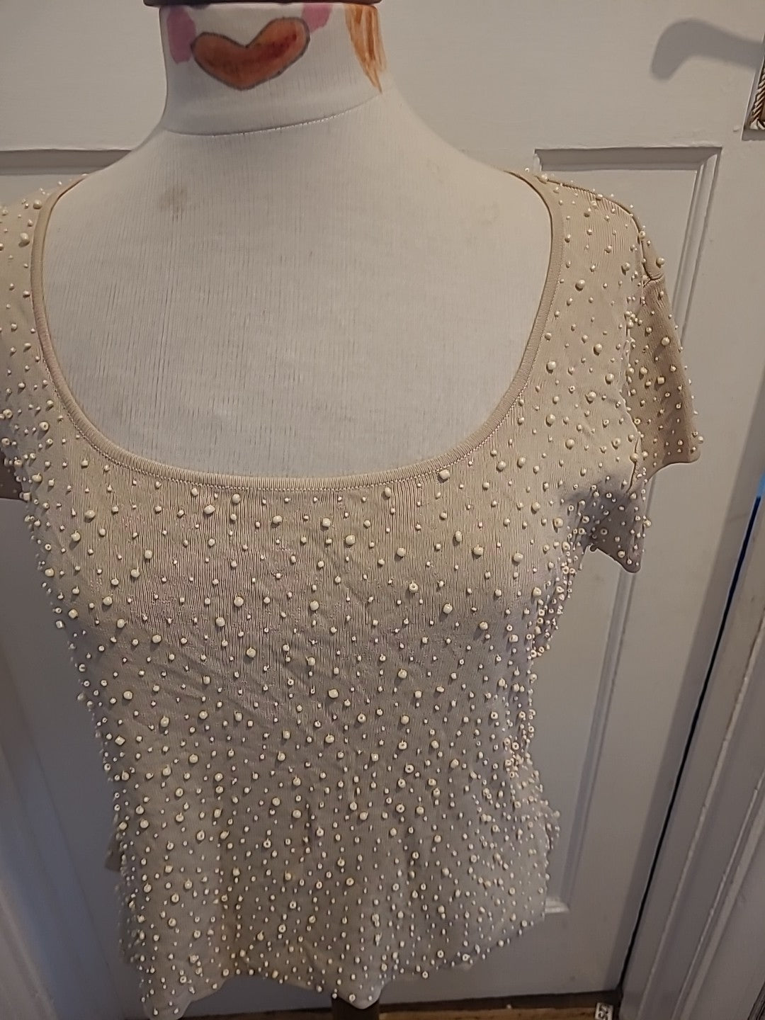 Ladies Alex&Co Size 16 Beige Bobble Detail Short Sleeved Heavy Blouse