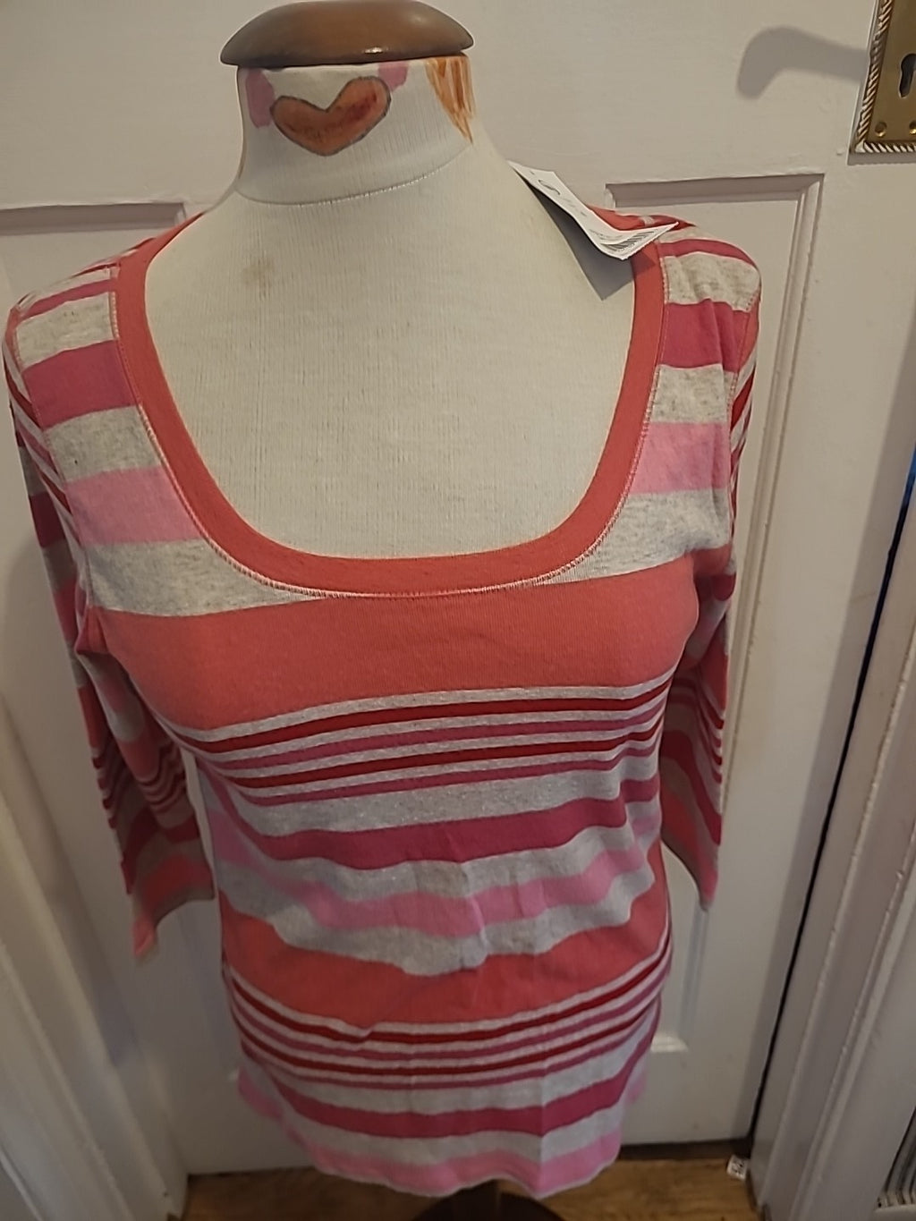 Brand New Ladies George Size 14 Pink/Grey/Red Striped Tshirt