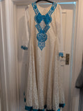Medium Vintage Cream And Blue Long Length Flare Dress