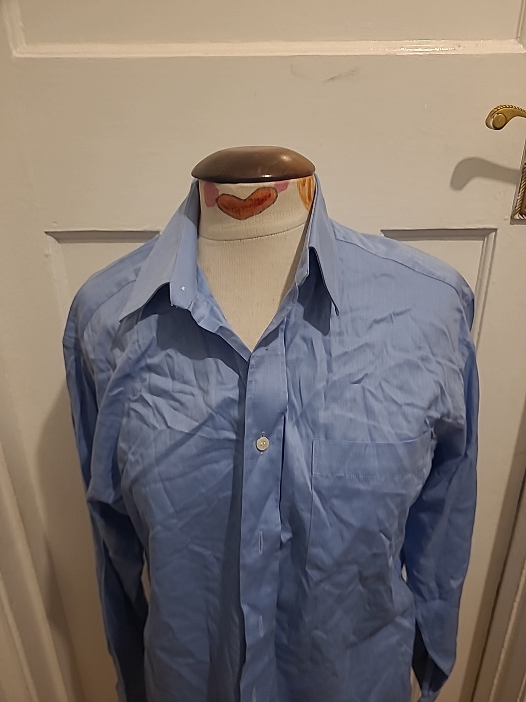 Mens Marks And Spencer Size 15 Collar Blue Long Sleeved Shirt