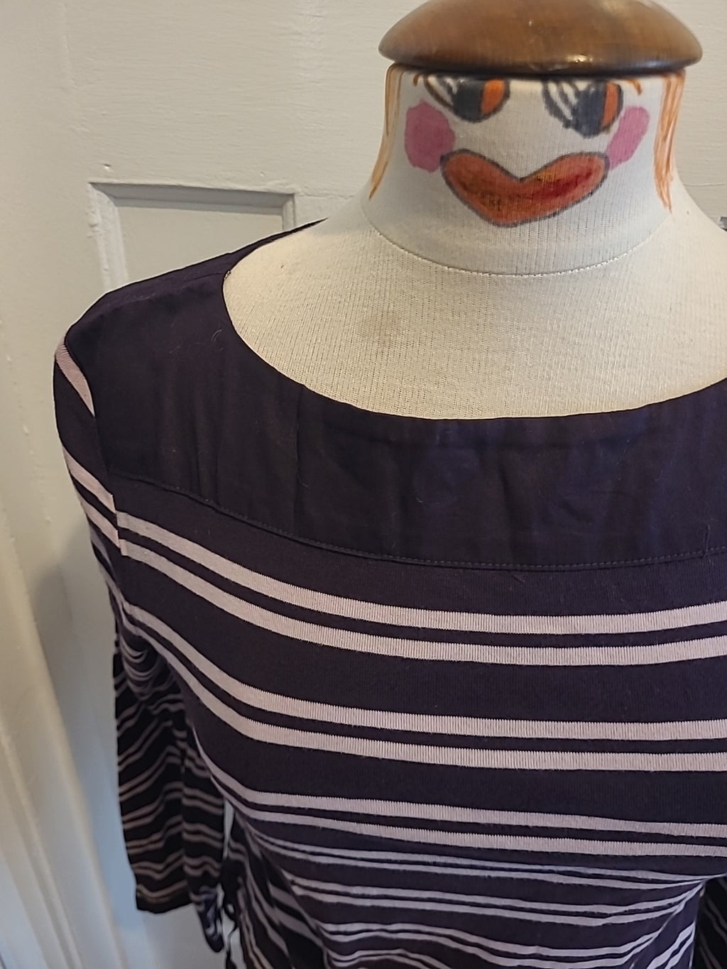 Ladies Laura Ashley Size Large Purple White Striped Long Sleeved Tshirt