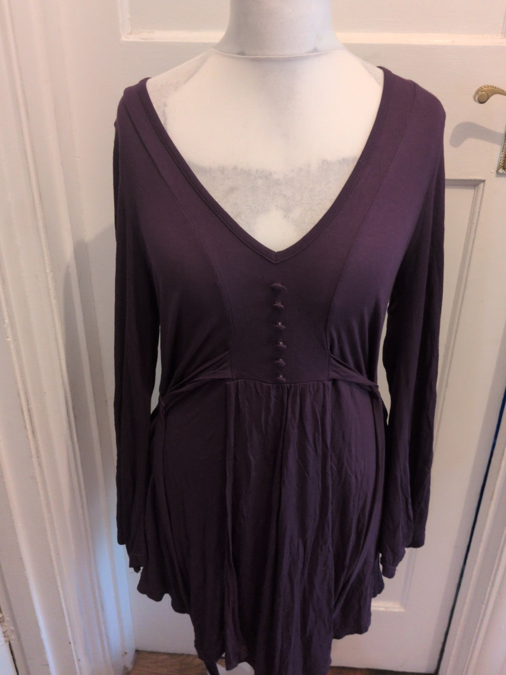 Evan 16 Deep Purple Long Sleeve V Neck Blouse