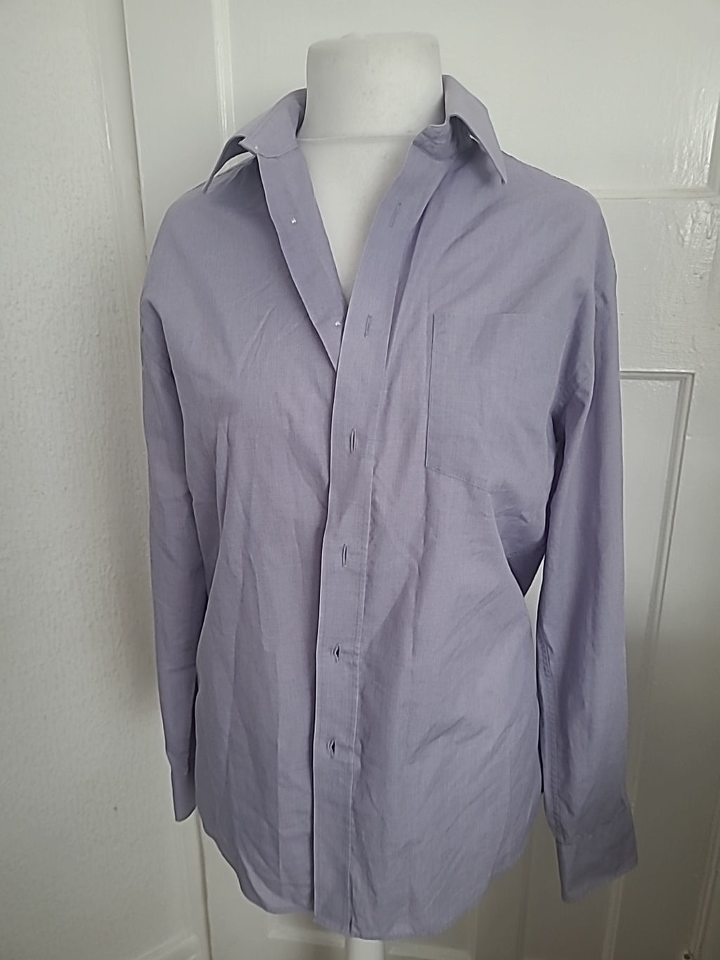 Mens Marks And Spencer Tailoring Size 15.5 Purple Long Sleeved Shirt Easy Care