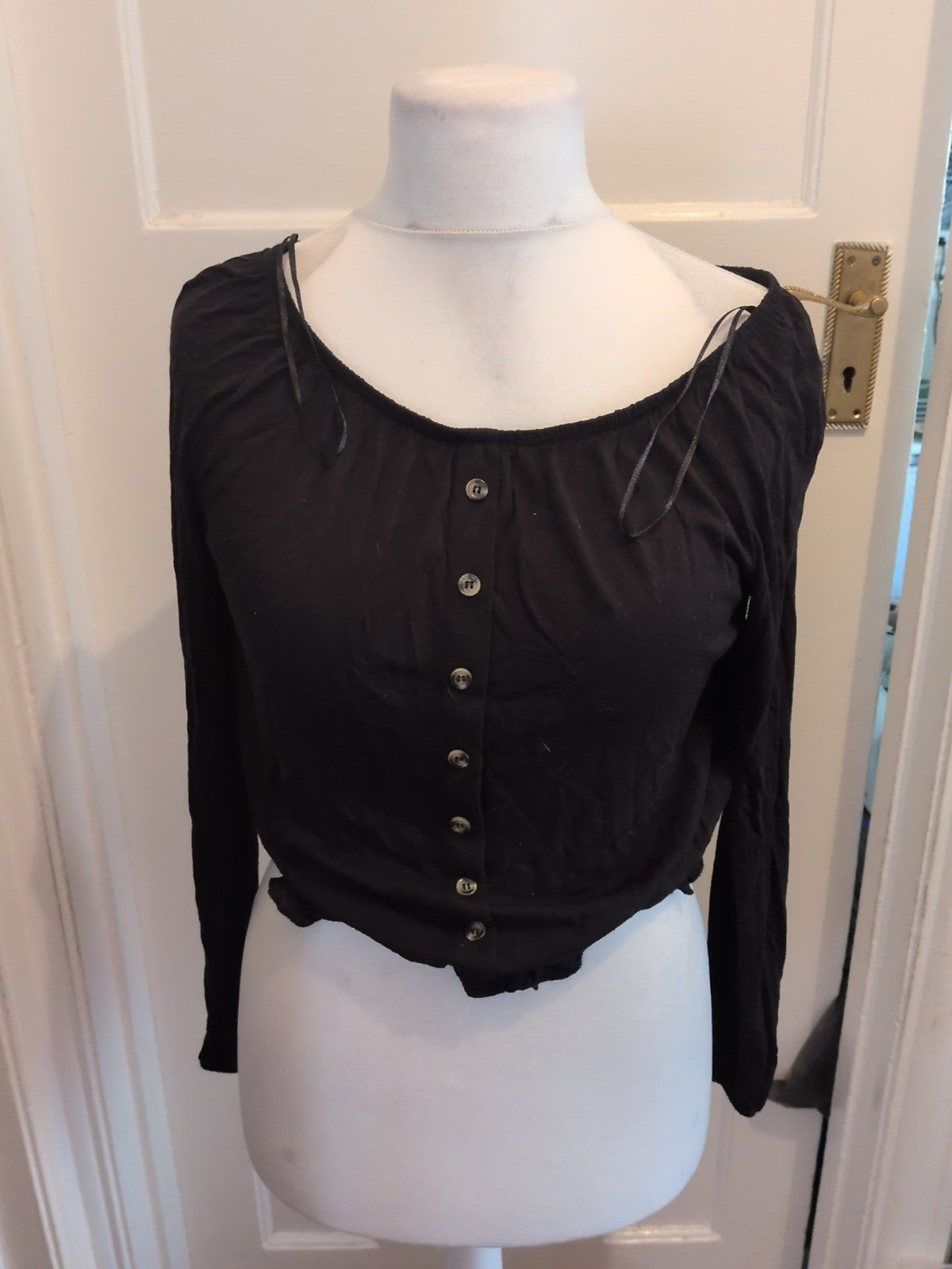 Ladies H&M Size Small Black Long Sleeved Elasticated Hem Blouse