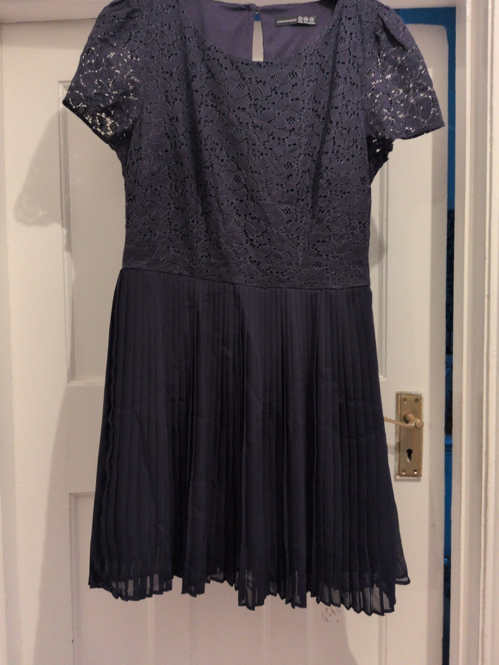 Primark 12 Navy Crinkle Flare Short Sleeve Dress