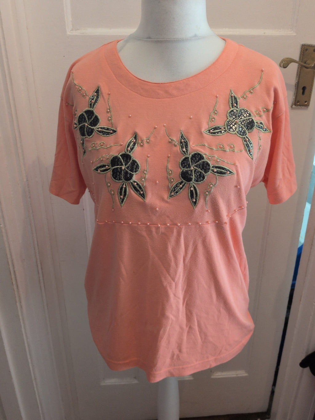 Frank Saul Free Size Pink Patterned Short Sleeve Blouse