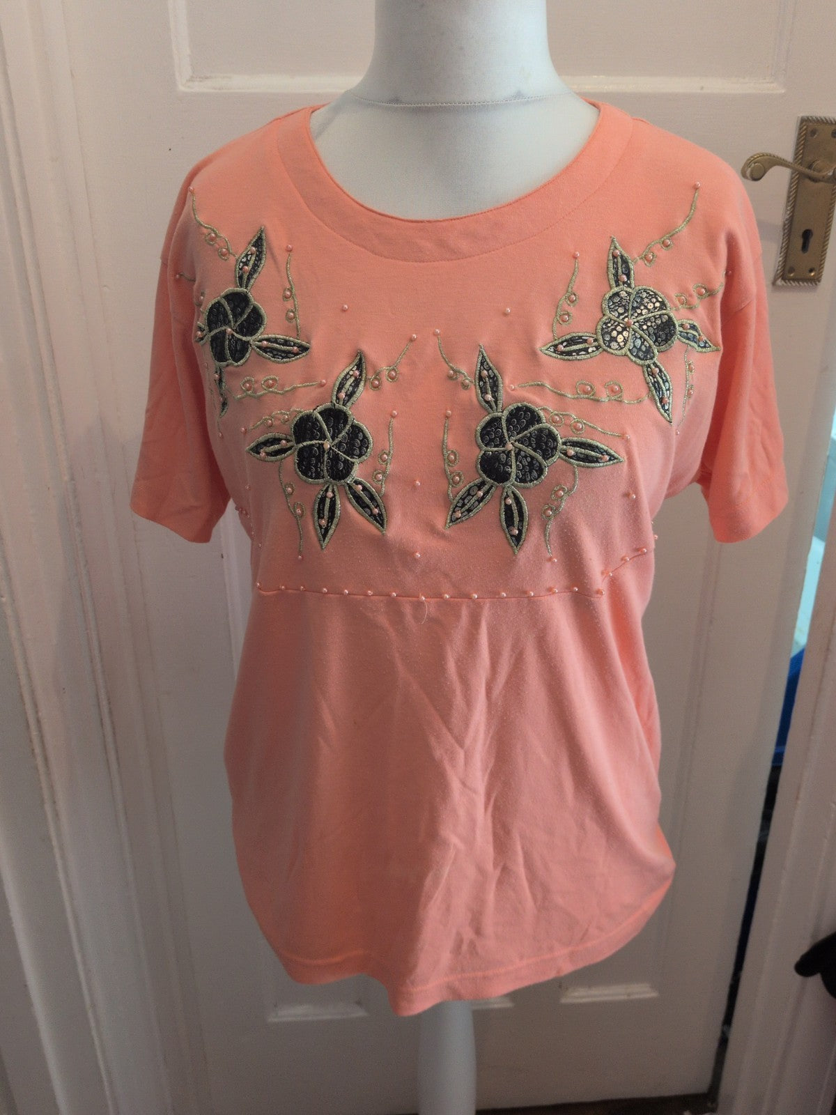 Frank Saul Free Size Pink Patterned Short Sleeve Blouse