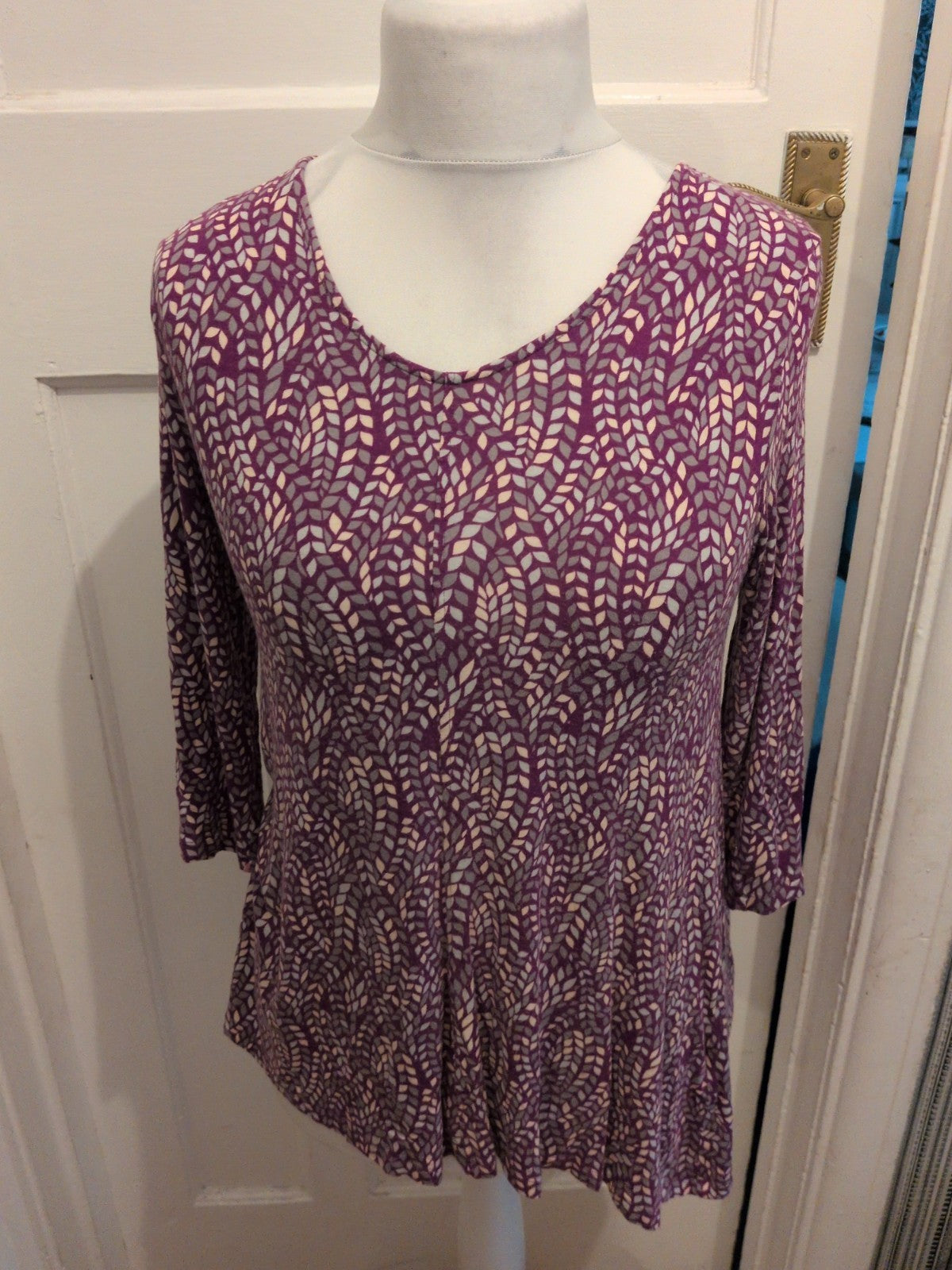 Patra Small Purple Patterned 3/4 Sleeve Blouse