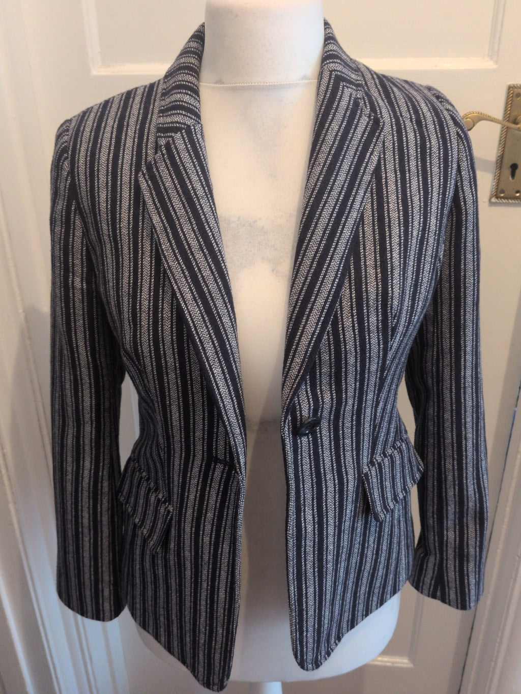 TU 8 Navy And White Stripe Collared Blazer Lined