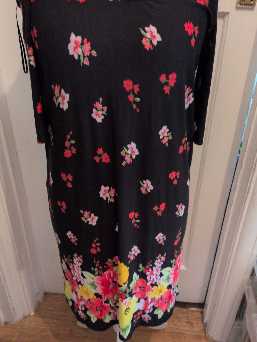 George 14 Black With Yellow And Red Floral Open Shoulder Short Sleeve Dress