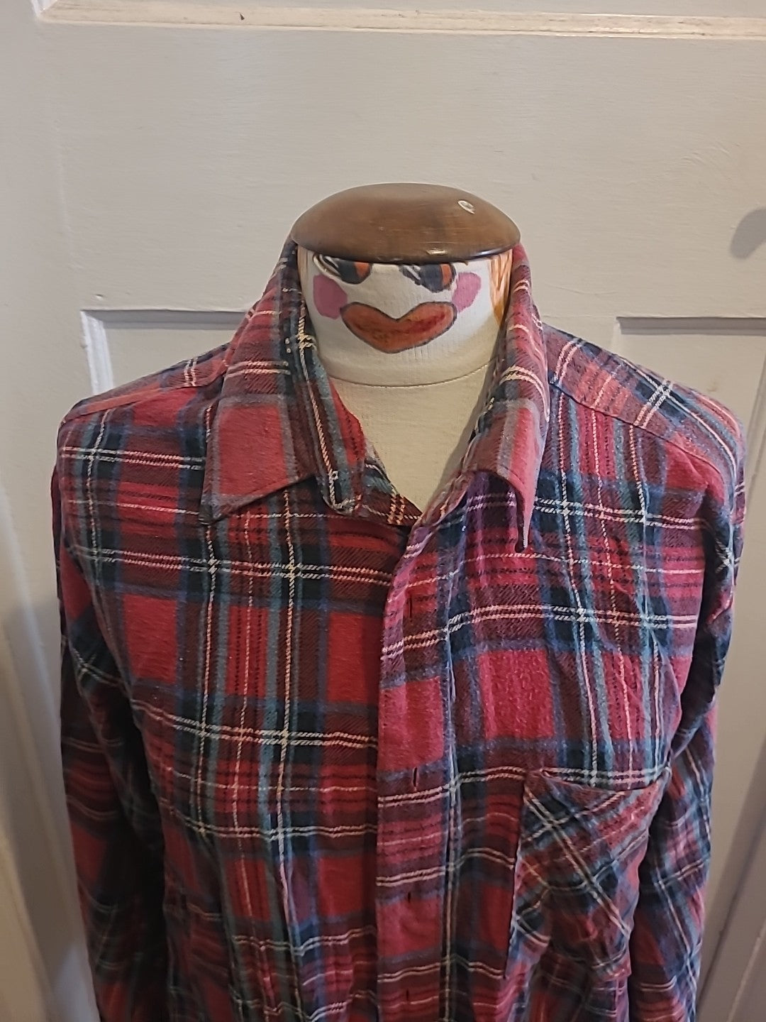 Mens C&A 16.5" Red Navy Check Long Sleeved Shirt