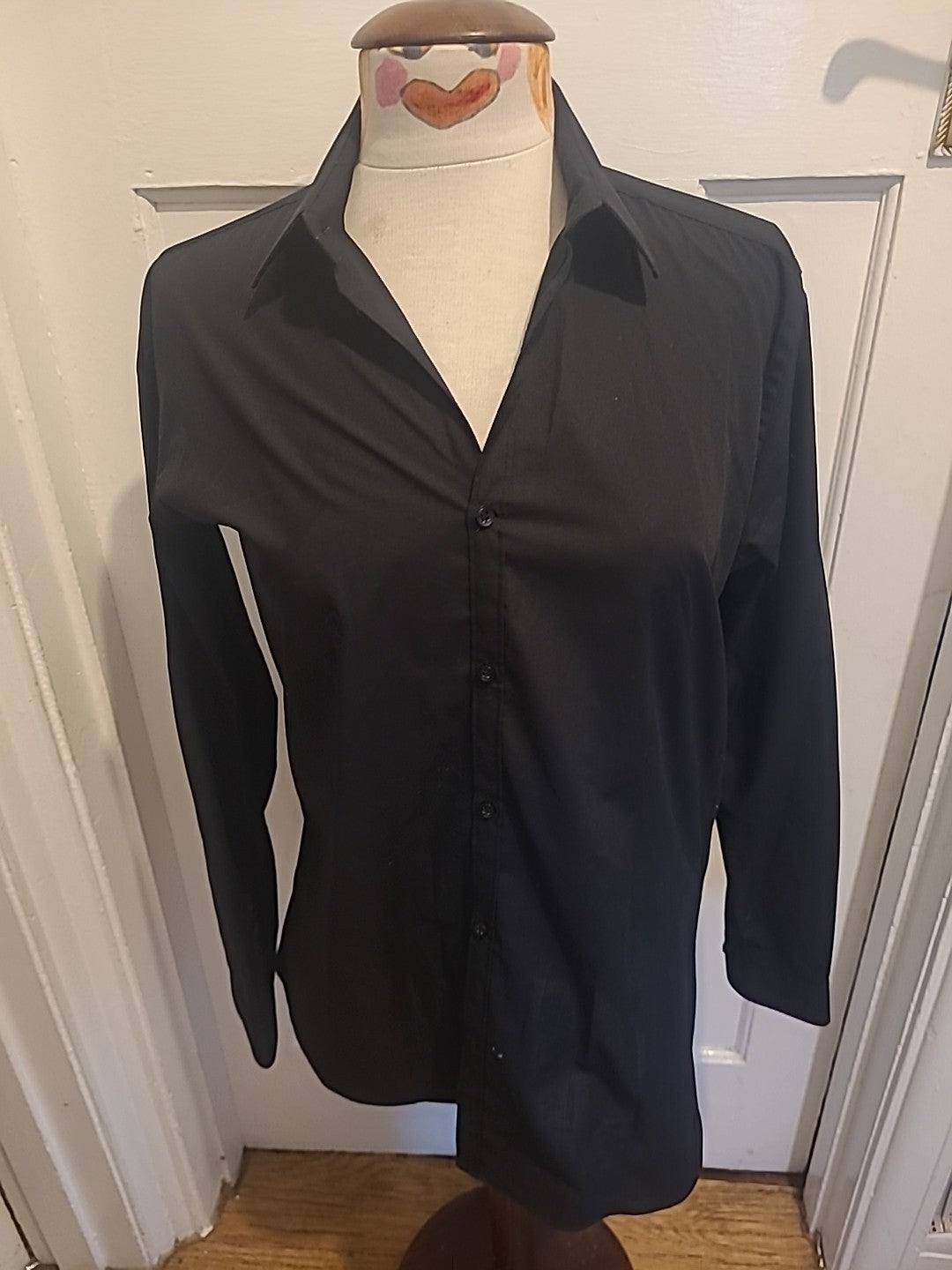 Mens Cedarwood State Size 15" Slim Fit Black Long Sleeved Shirt