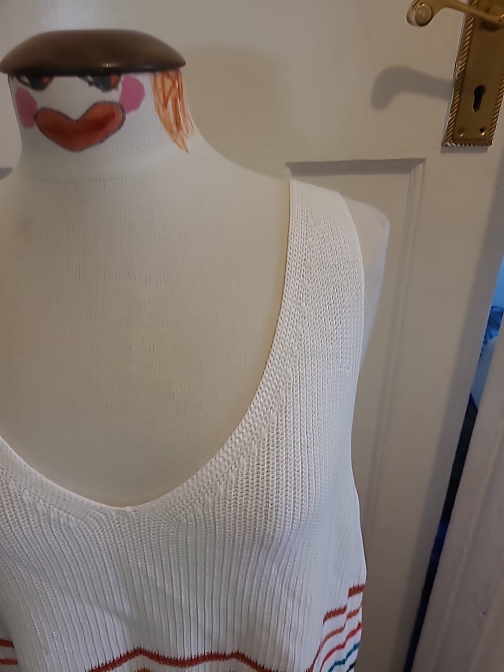 Ladies Size XL White With Multi Stripe Sleeveless Top