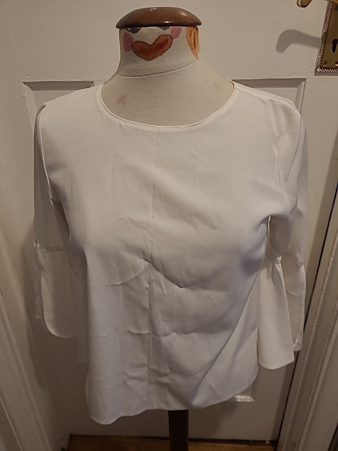Ladies Topshop Size 8 White Flute Sleeved Blouse
