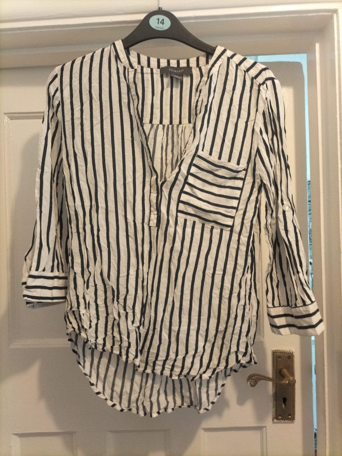 Ladies Primark Size 8 Navy White Striped Long Sleeved Tshirt