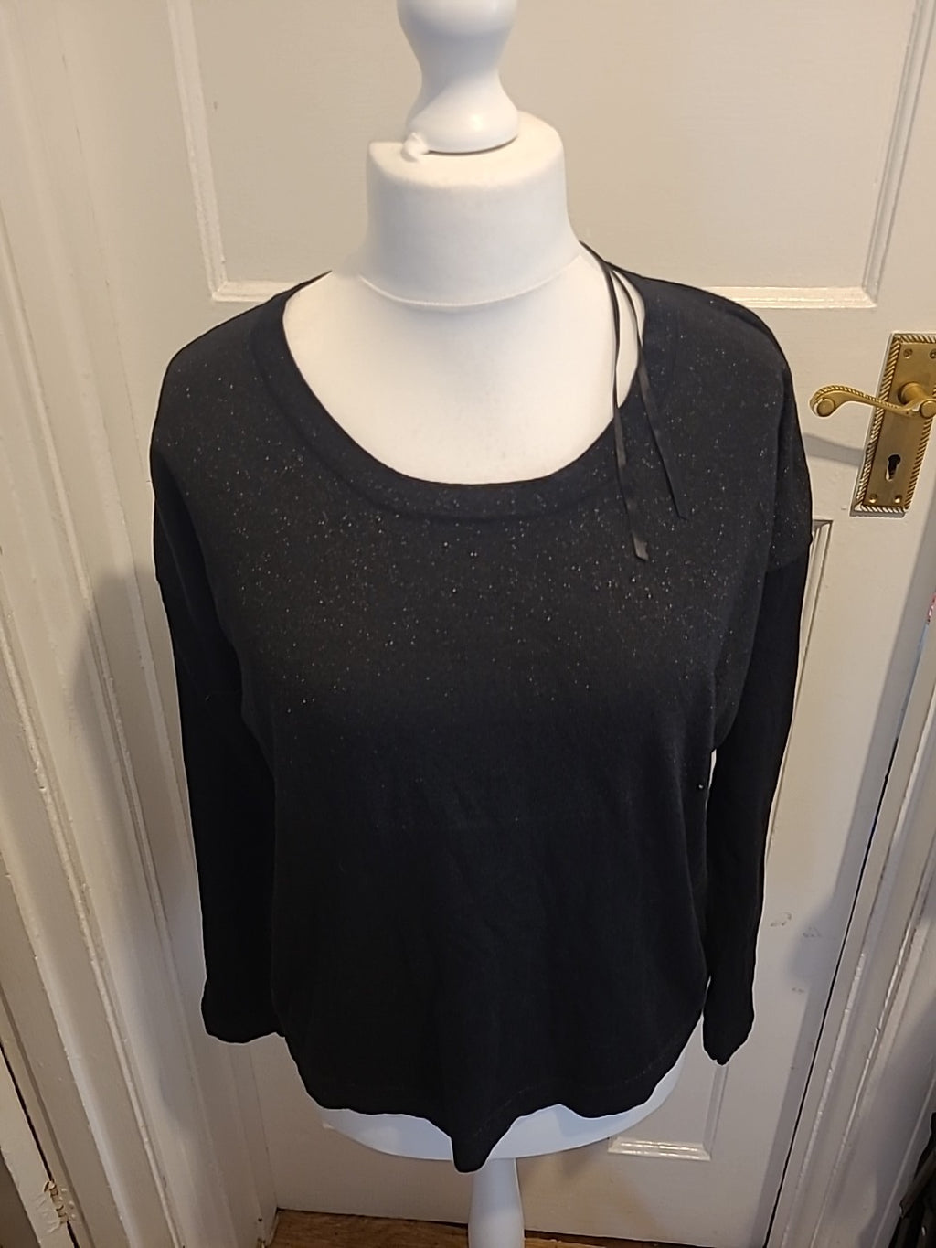 Ladies Great Plains Size Small Black Glittery Long Sleeved Blouse