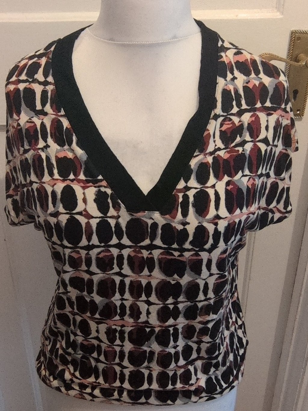 M&S Collection 12 Multicoloured V Neck Short Sleeve Blouse Patterned