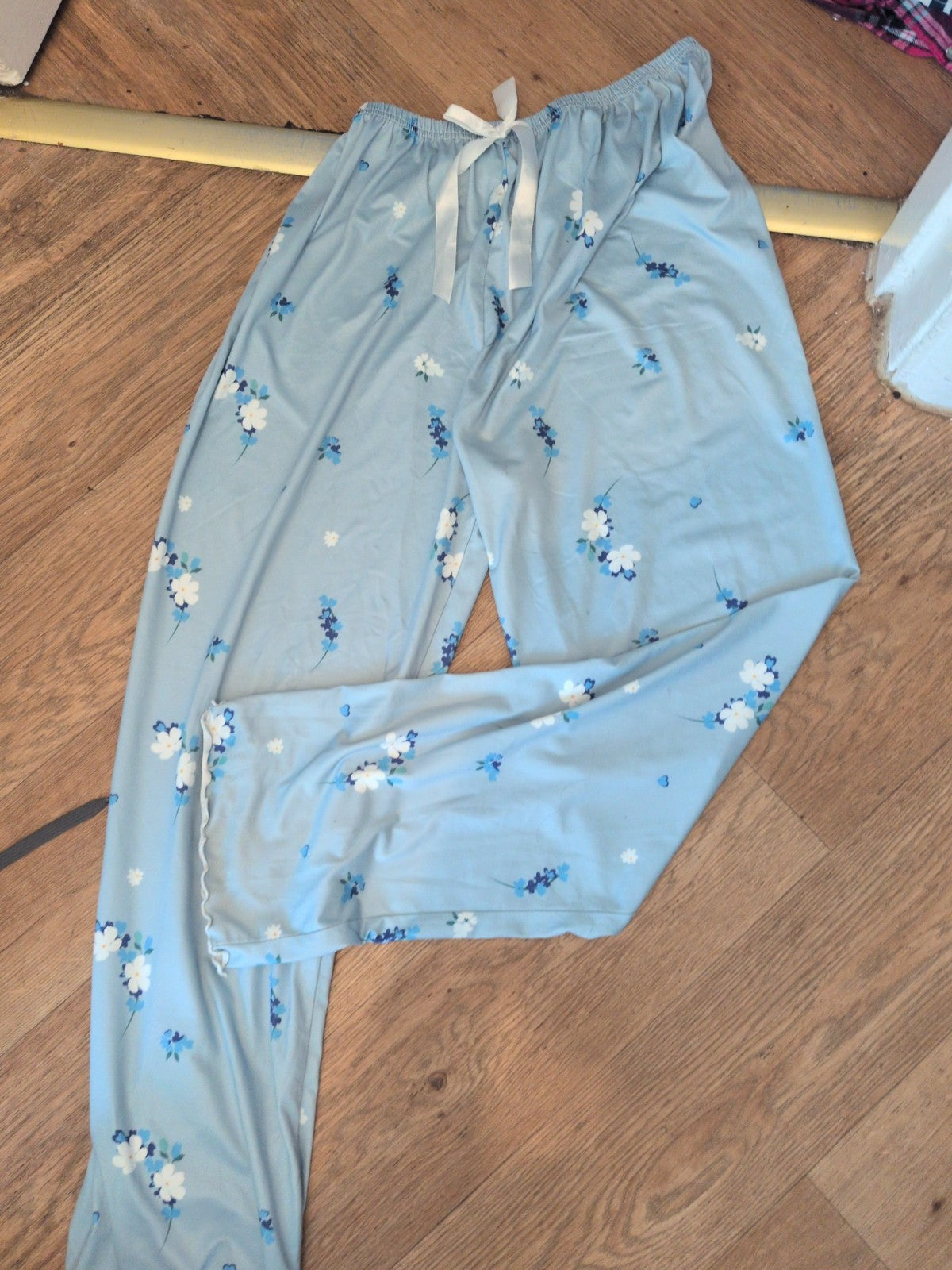 Medium Pale Blue Floral Elasticated Pyjama Bottoms