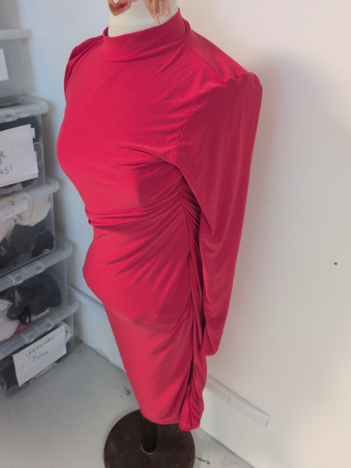 Brand New Prettylittlething 14 Red Long Pencil Dress Long Sleeve