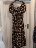 Shein Medium Orange And Black Split Hem Long Length Dress Short Sleeve