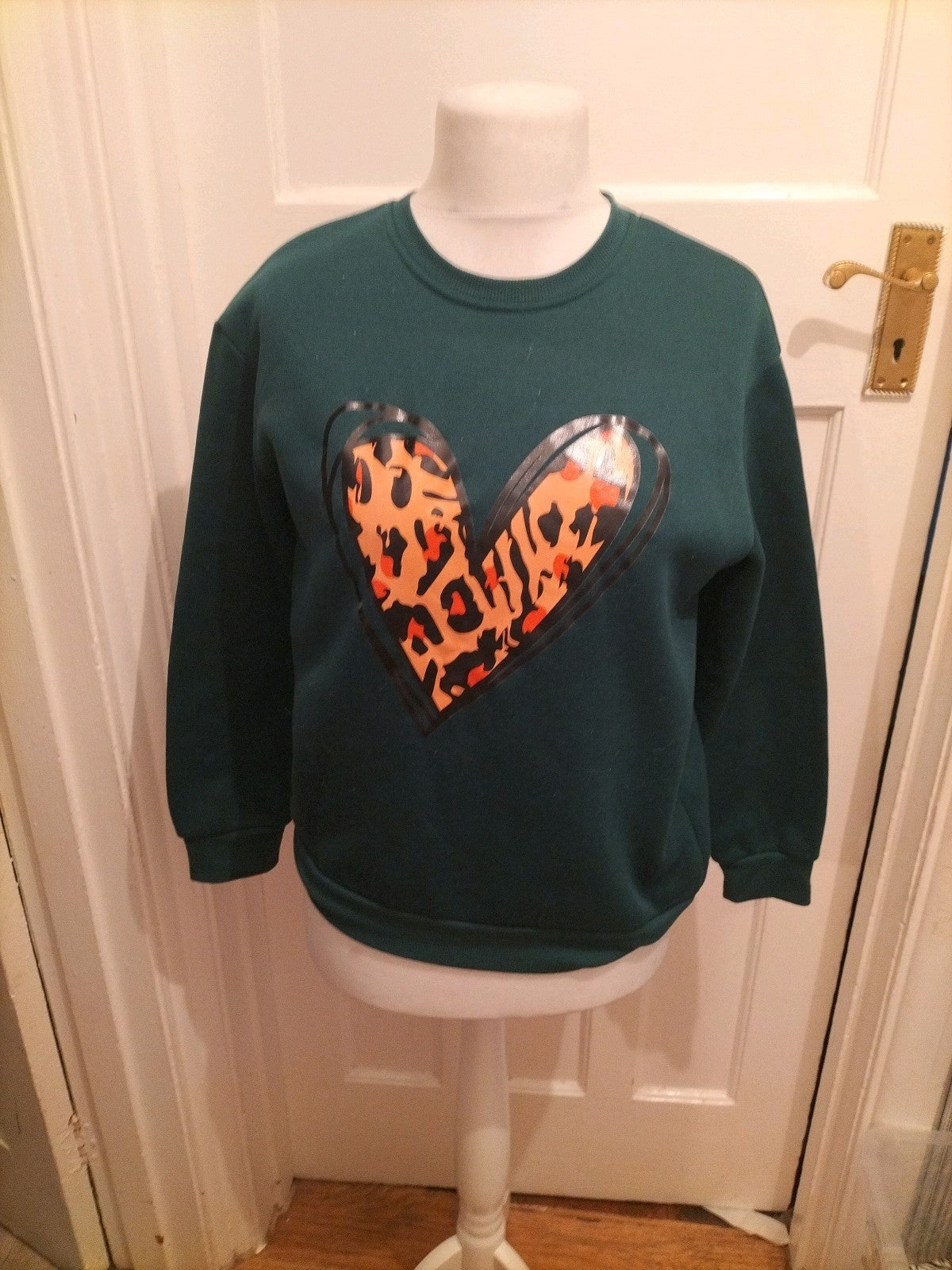 Small Green With Leopard Print Love Heart Pullover Jumper