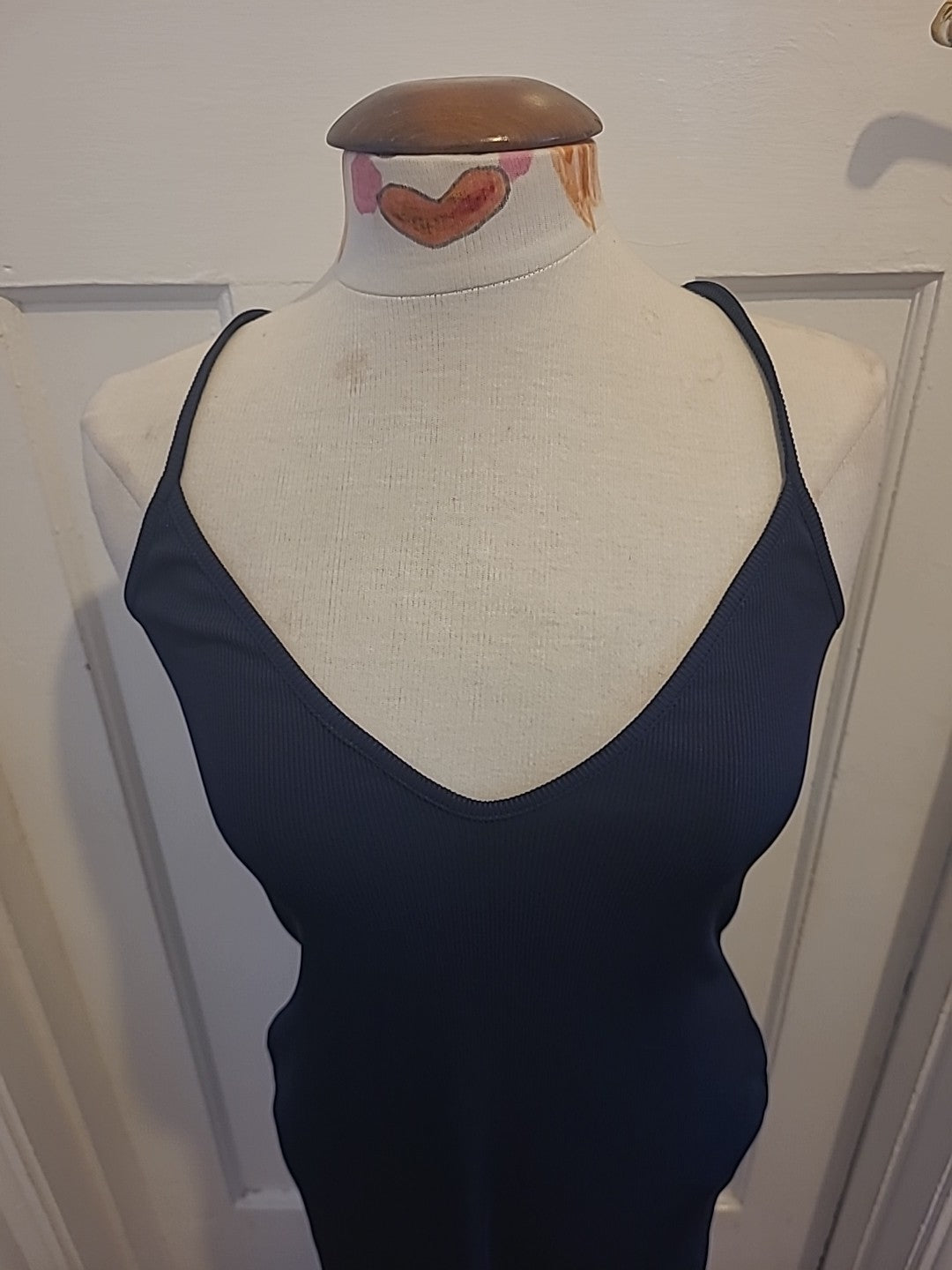 Ladies Prettylittlething Size 10 Navy Ribbed Sleeveless Pencil Dress
