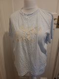 Ladies H&M Size Large Pale Blue "Sunday" Printed Tshirt Short Sleeved