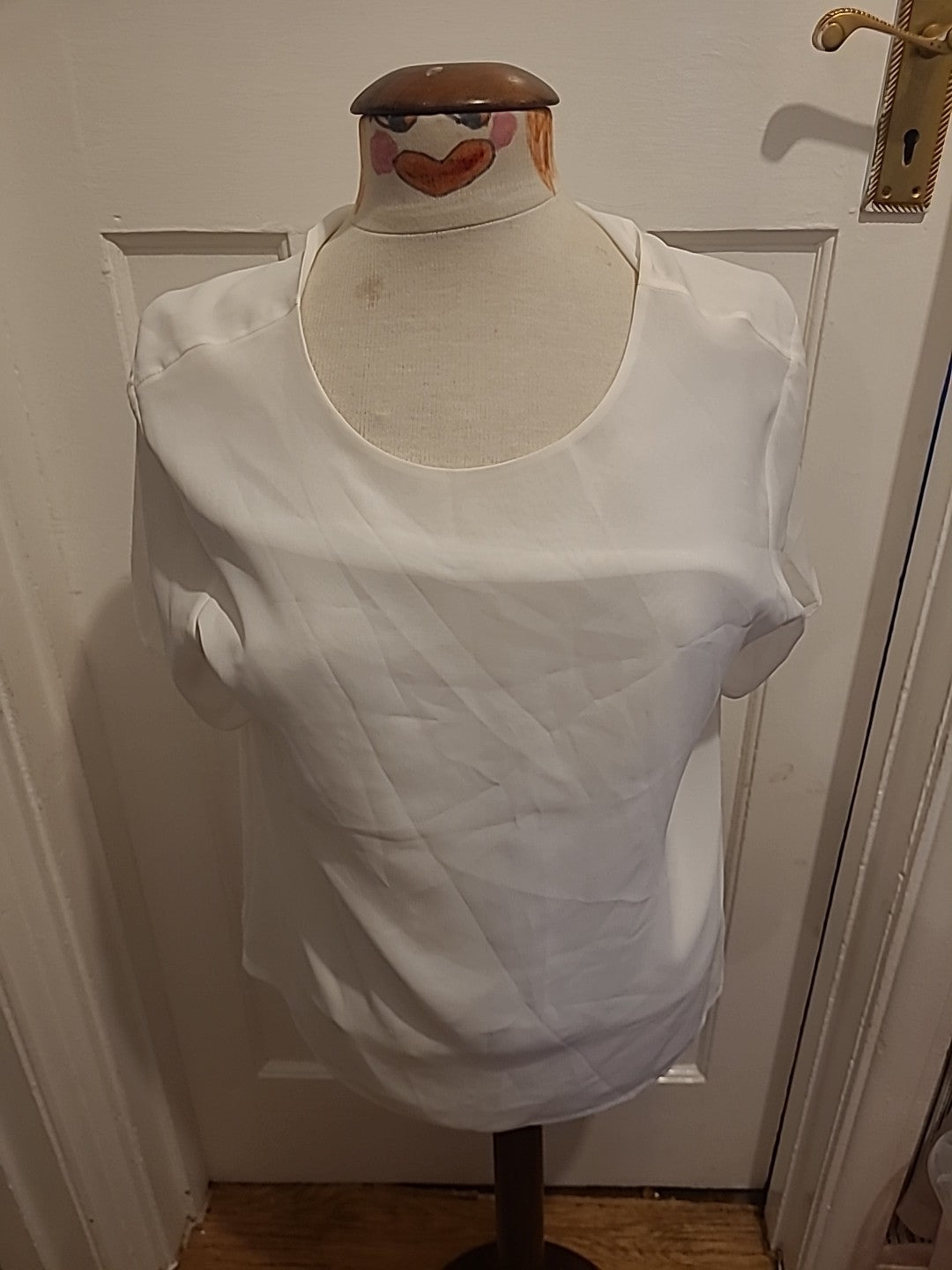 Ladies St Michael Size 14 White Lined V Neck Blouse