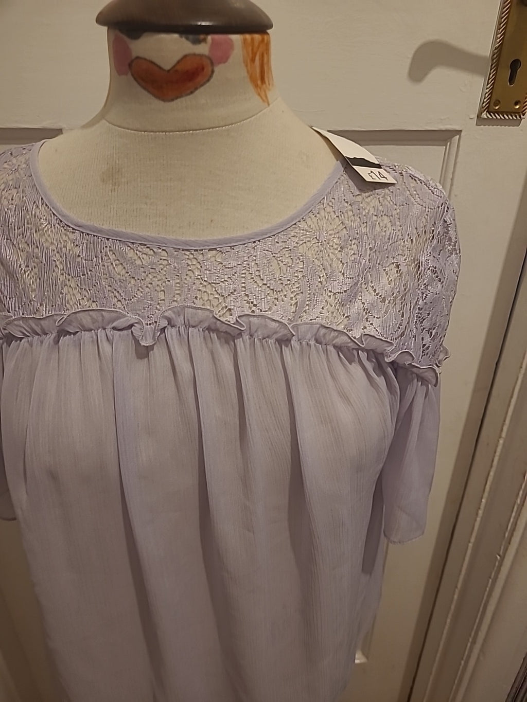 Brand New Ladies George Size 10 Lilac Lace Detailed Short Sleeved Tshirt