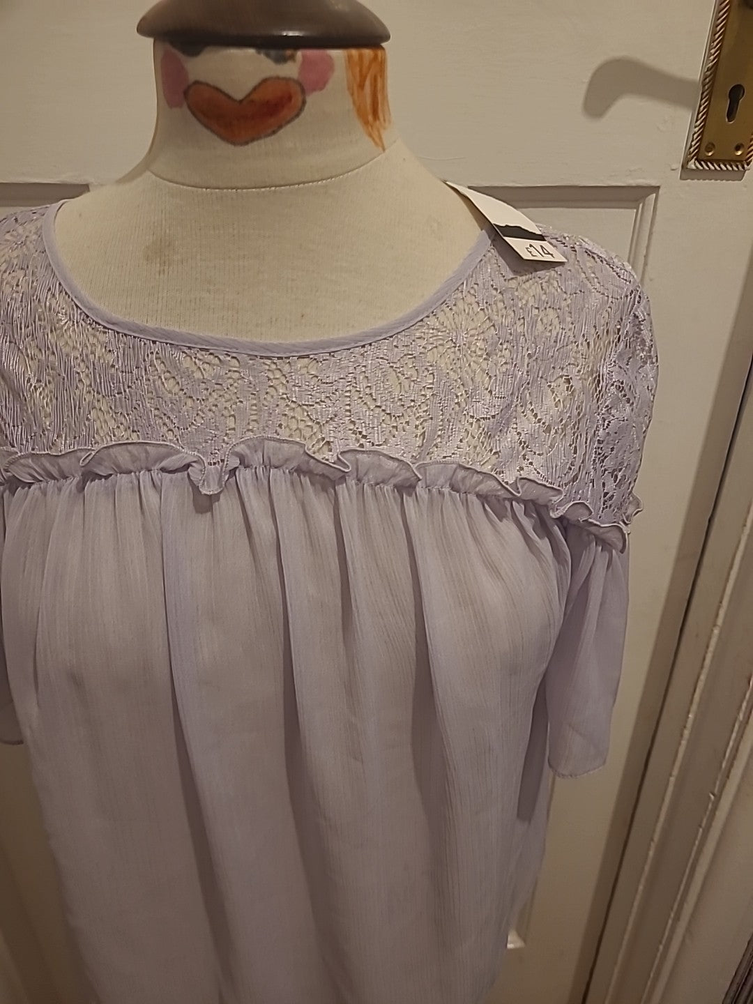 Brand New Ladies George Size 10 Lilac Lace Detailed Short Sleeved Tshirt