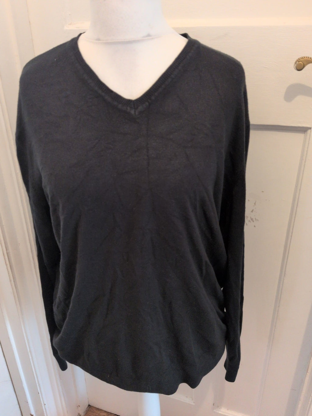 2XL Black Long Sleeve V Neck Jumper