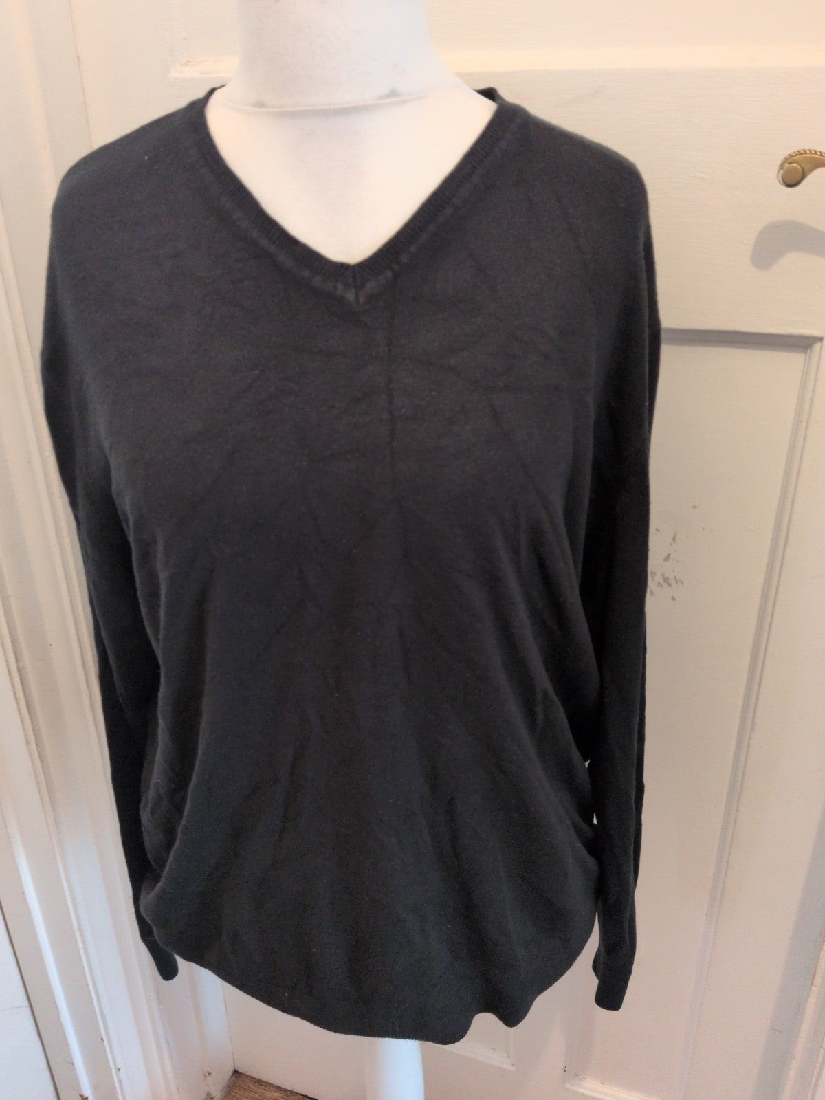 2XL Black Long Sleeve V Neck Jumper