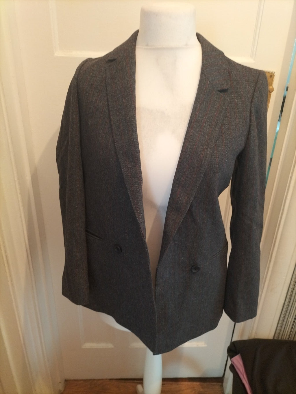 Mens Cashmere Size 38" Grey Stipe Lined Suit Jacket