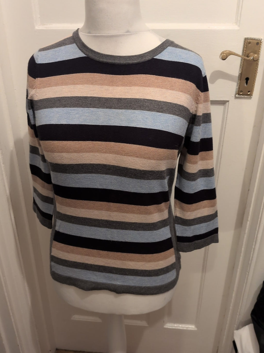 Cc Petite Small Mocha Blue Black Stripe Jumper